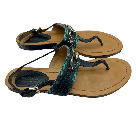 Coach Sandals Leather Thong Blue 6.5 Women Open Toe Casual Flats w/ Strap - Picture 4 of 7